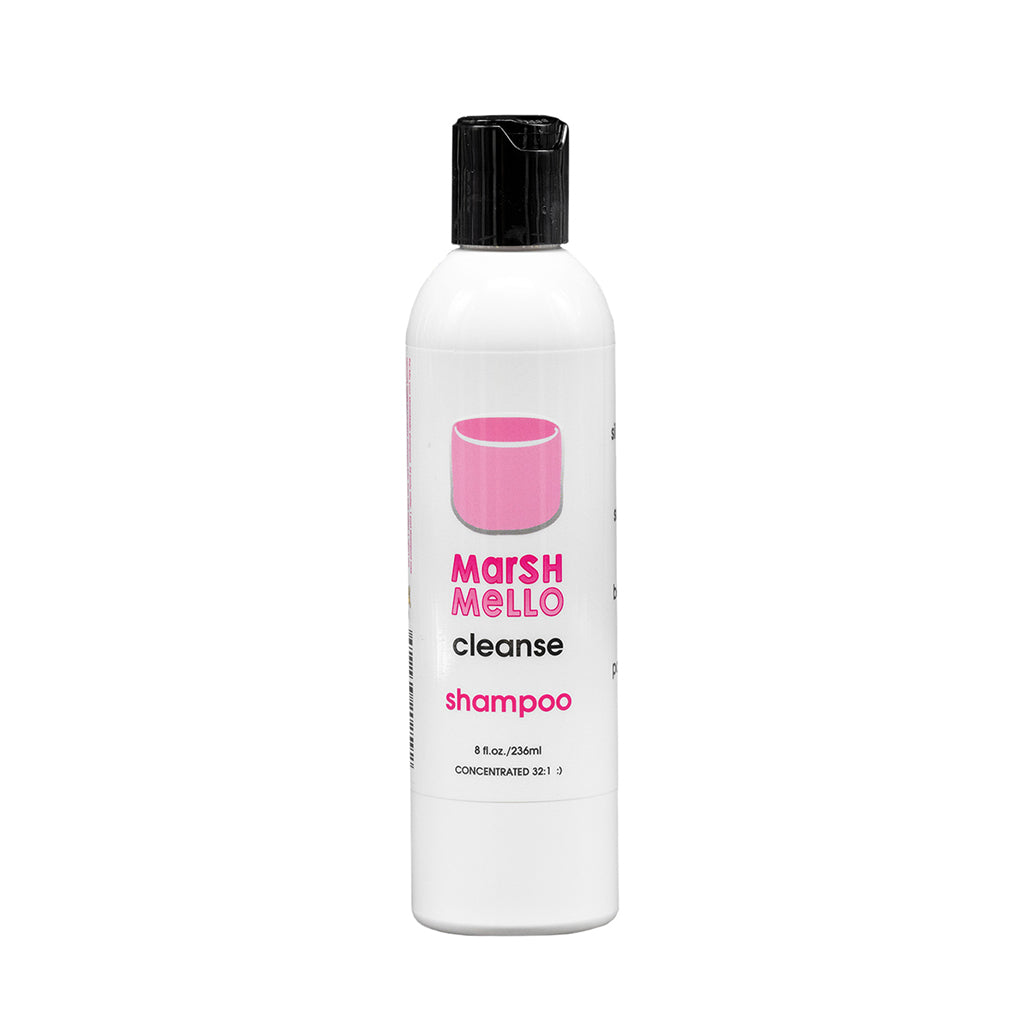 MarshMello CLEANSE Shampoo.  Silicone free, No Sulfates.  Plant-based shampoo, professional grade, pro-use, concentrated. Silicone and Sulfate-free. Gentle-Effective clean.