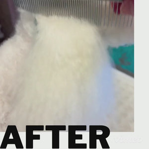 MarshMello before and after, detangling spray
